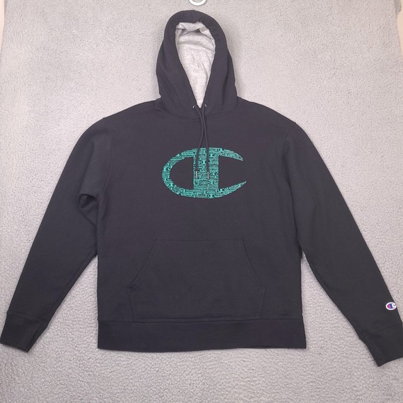 Champion Hoodie‎ Mens Large Black Sweatshirt Pullover Big Logo - Picture 1 of 14